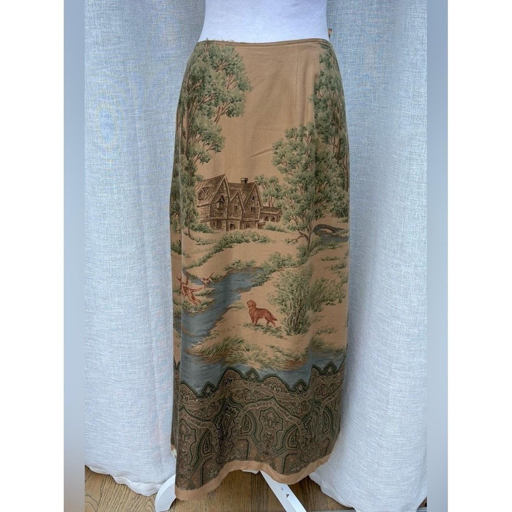 1990 Lauren Ralph Lauren wrap skirt with countryside landscape scenes print - Picture 4 of 9